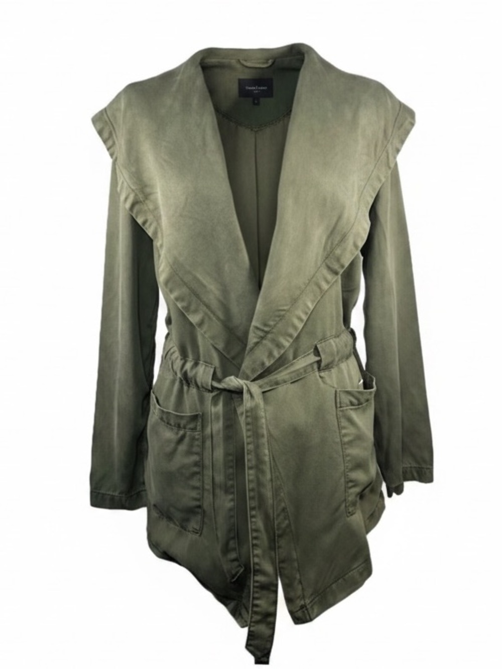 Max Jeans Long Sleeve Olive Green Drape Drawstring Belt Trench Coat Women size M - Picture 1 of 10